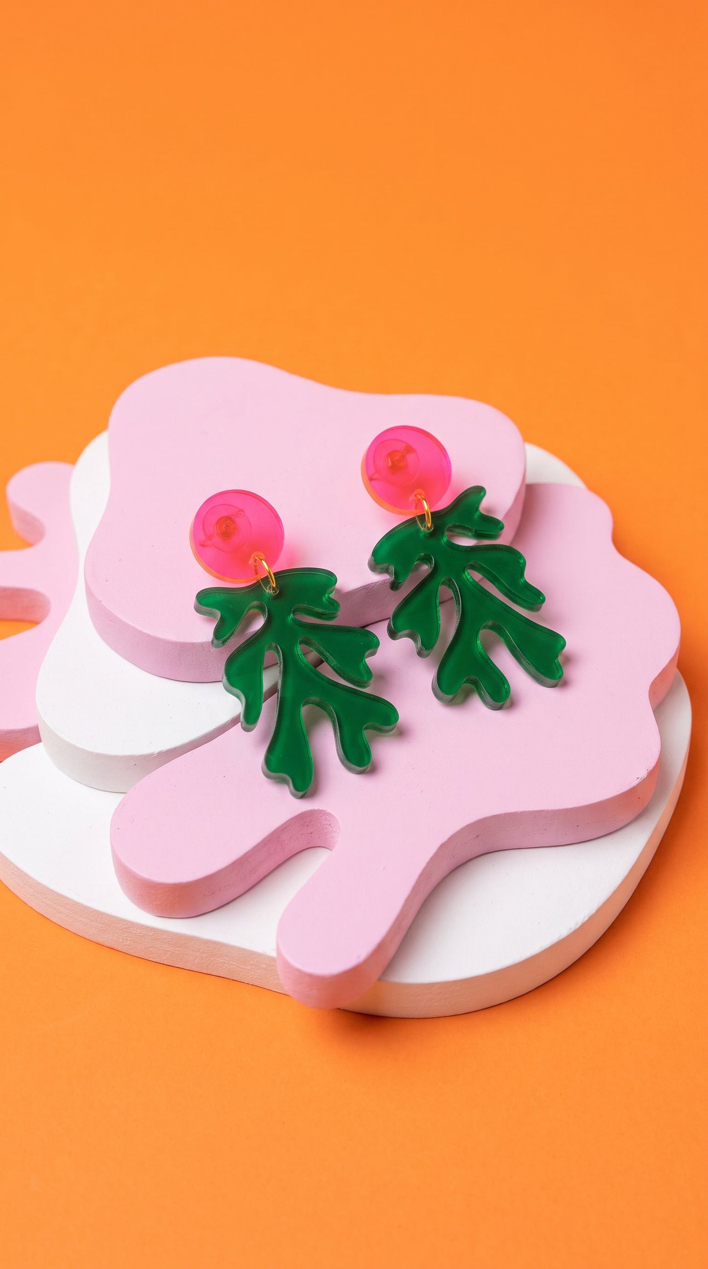 Green & Pink Matisse-Inspired Seaweed Statement Earrings