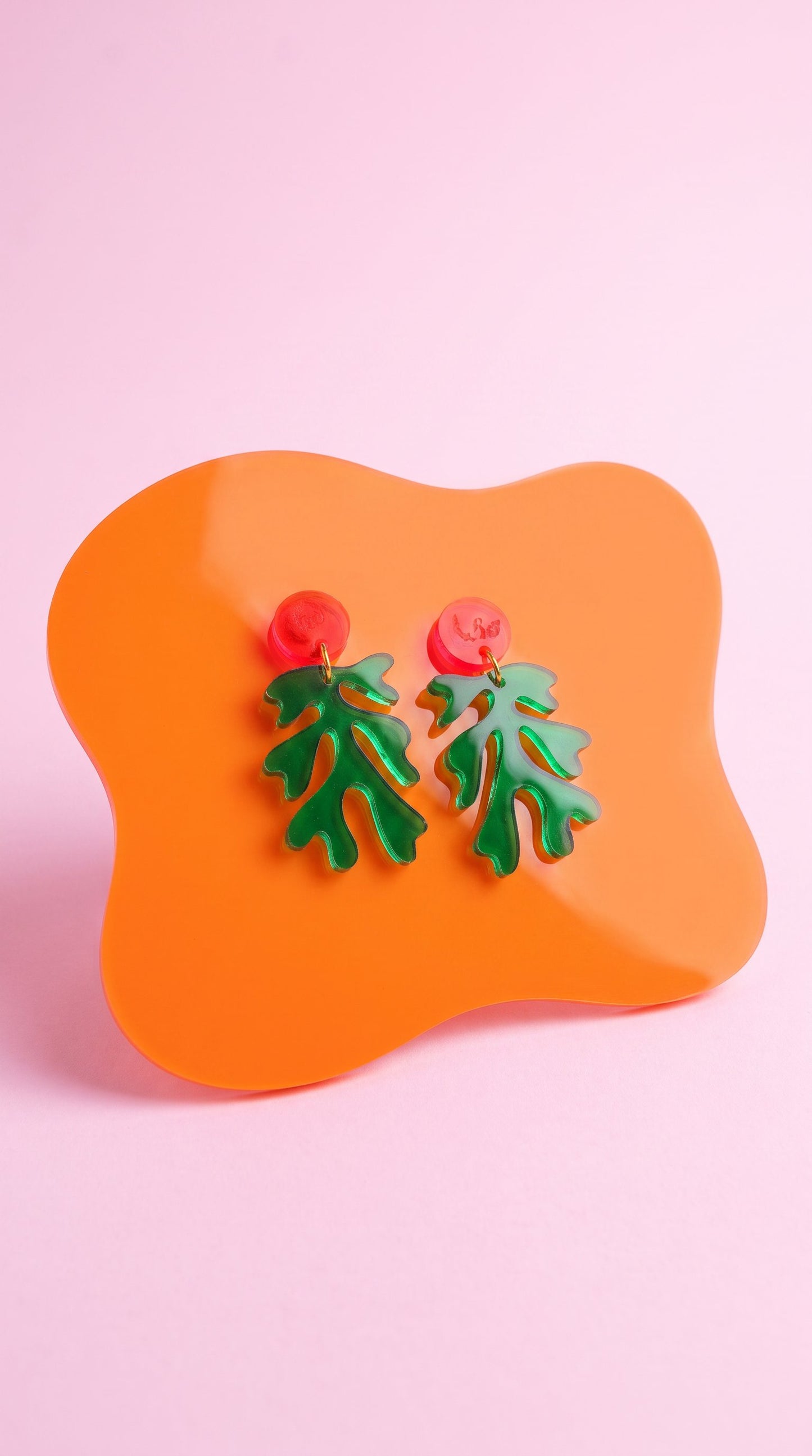 Green & Pink Matisse-Inspired Seaweed Statement Earrings