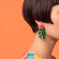 Green & Pink Matisse-Inspired Seaweed Statement Earrings