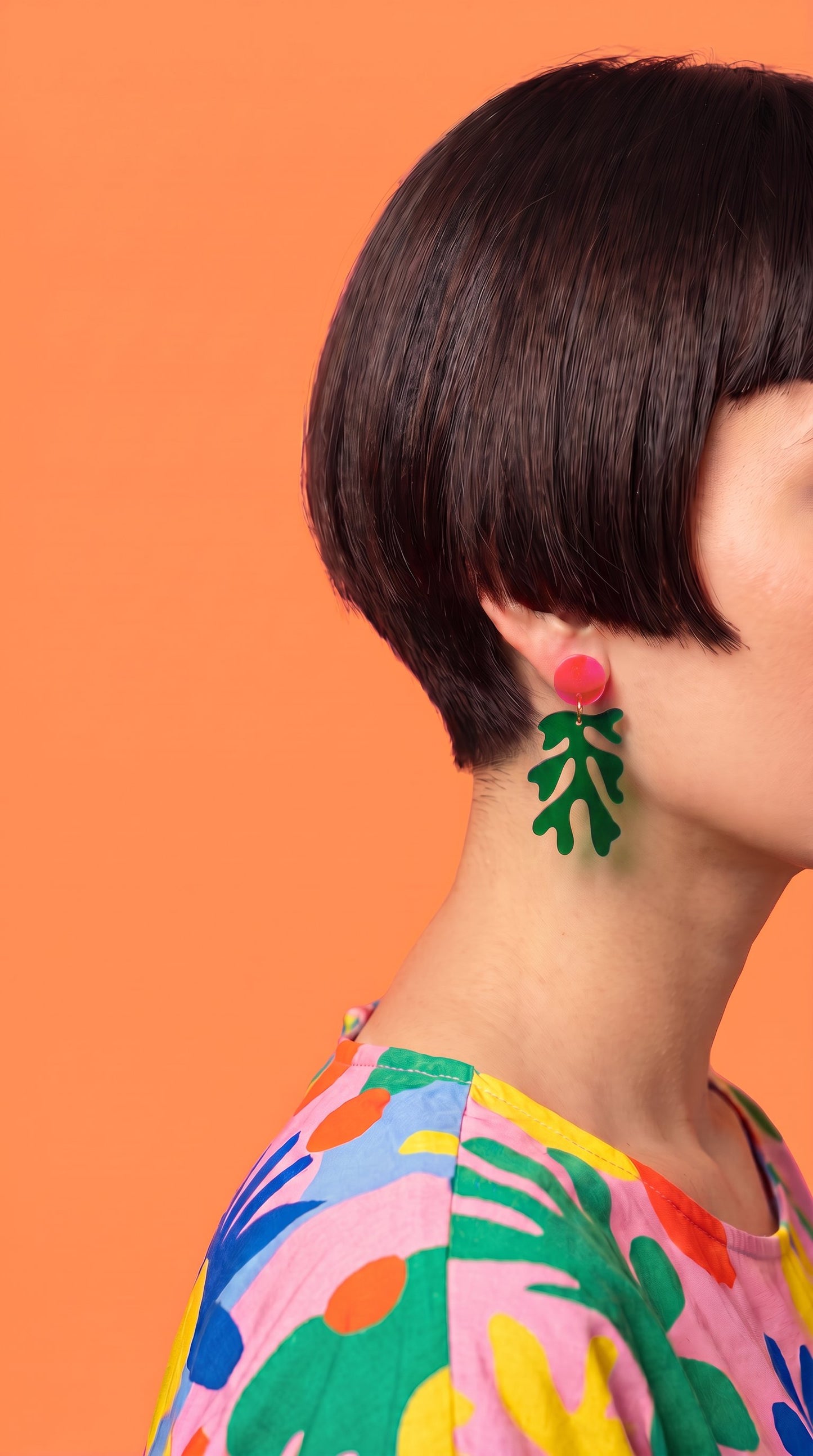 Green & Pink Matisse-Inspired Seaweed Statement Earrings