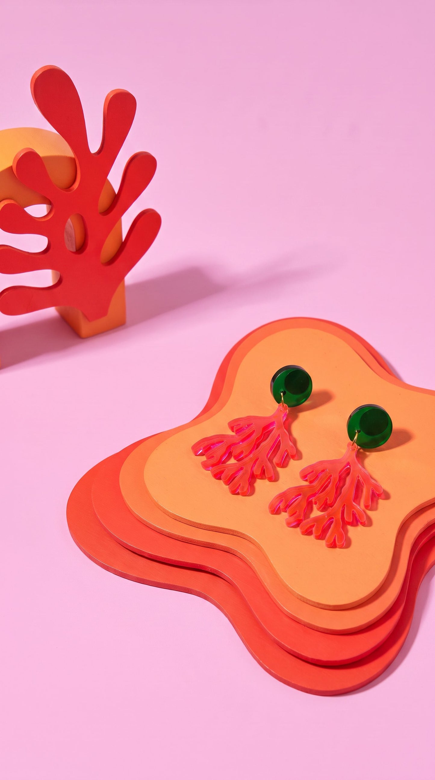 Pink & Green Matisse-Inspired Coral Reef Statement Earrings