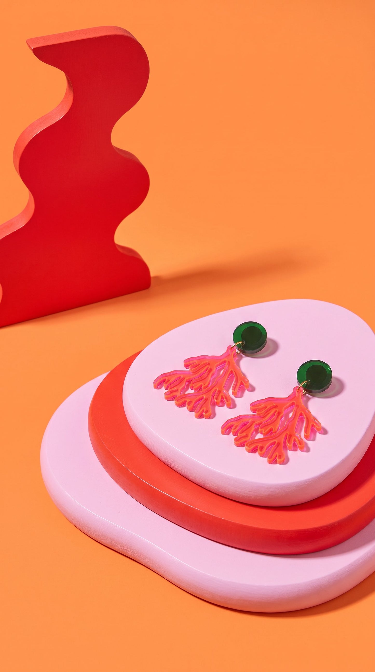 Pink & Green Matisse-Inspired Coral Reef Statement Earrings