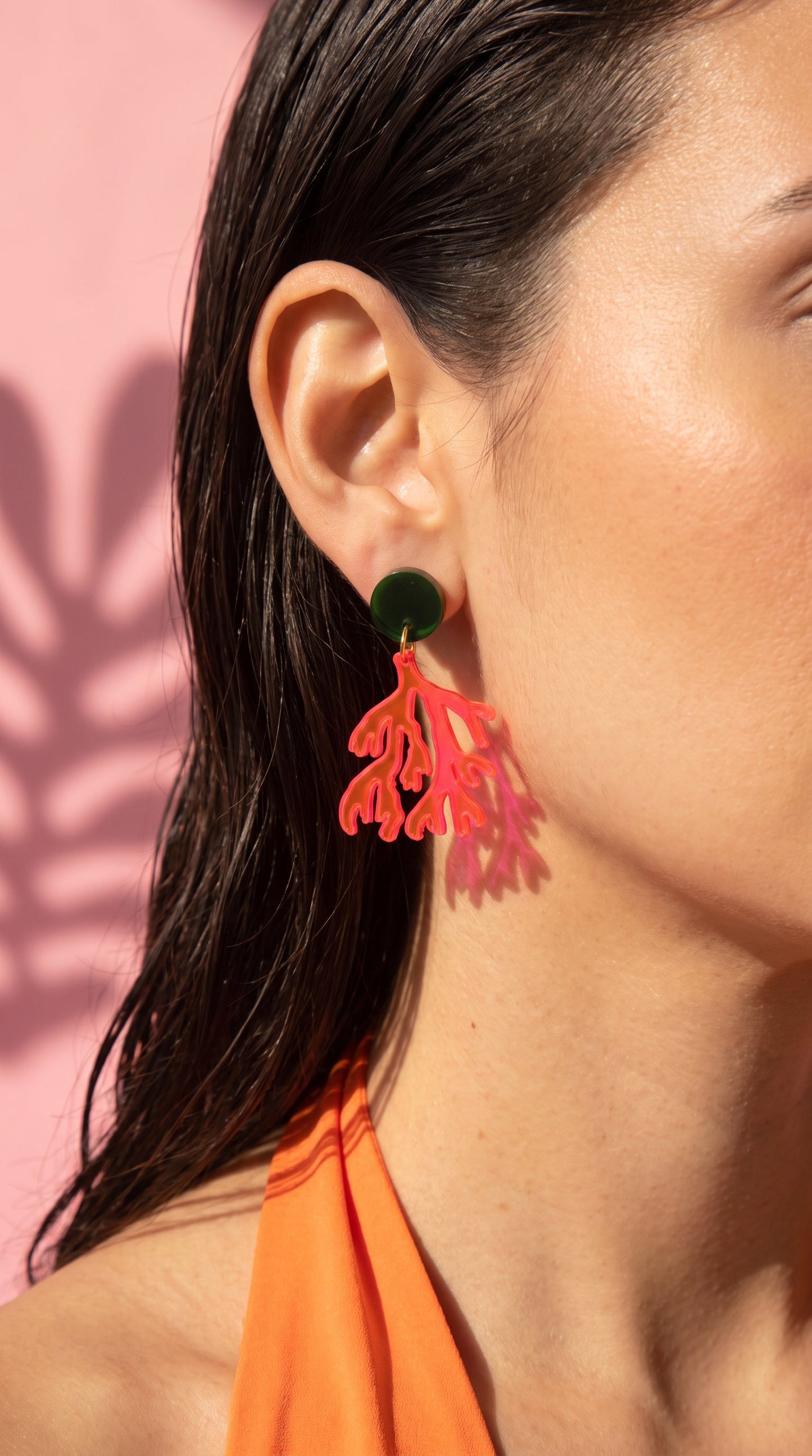 Pink & Green Matisse-Inspired Coral Reef Statement Earrings