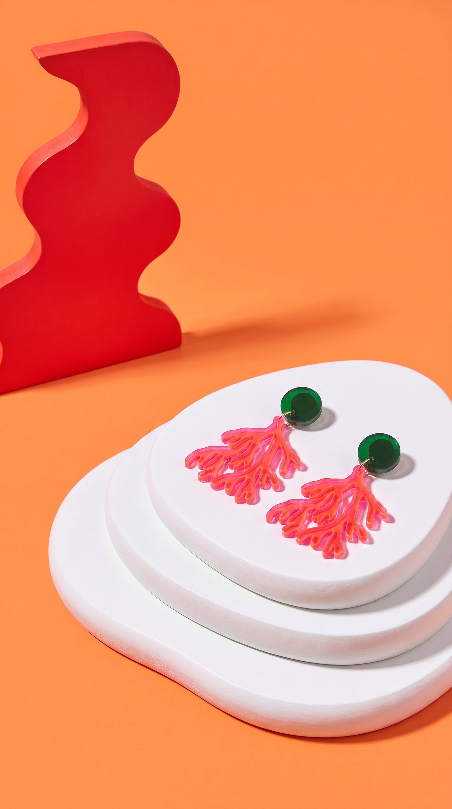 Pink & Green Matisse-Inspired Coral Reef Statement Earrings