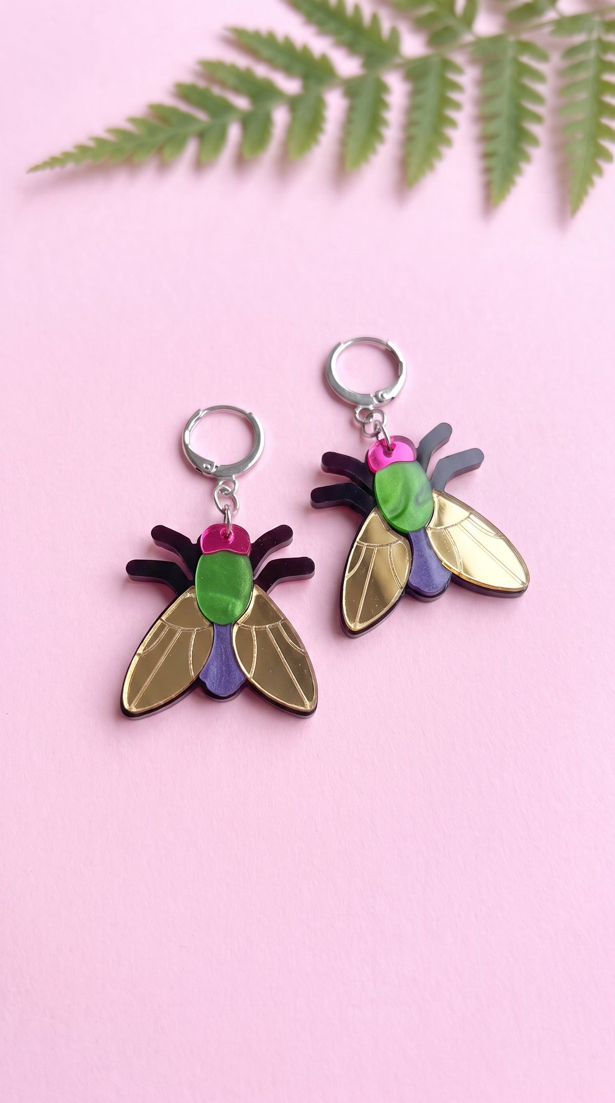 Gold Fly Huggie Hoop Earrings – Whimsigoth Insect Statement Jewellery
