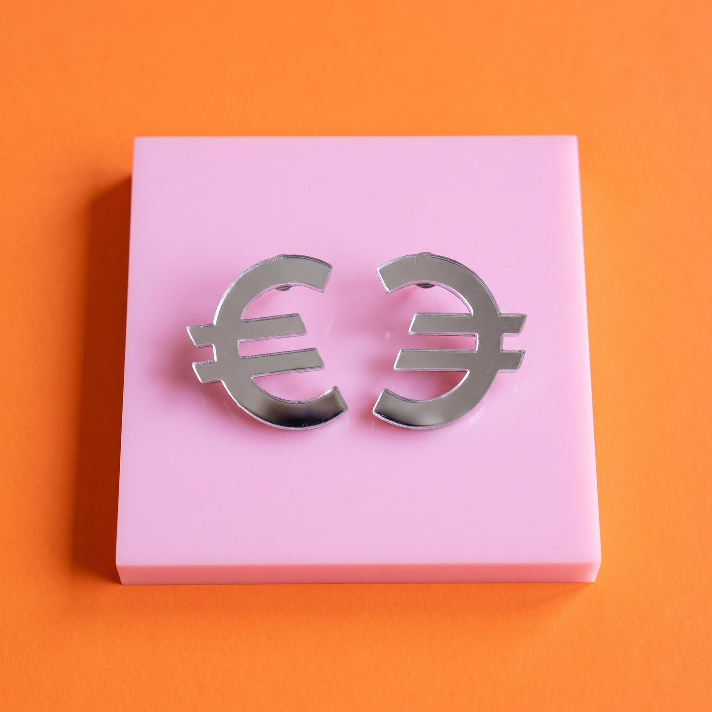 CMAT Euro Stud Earrings Acrylic Mirror Euro Country Sign | Merch Statement Earrings | Alt Country Pop | Brexit Currency Political Earrings