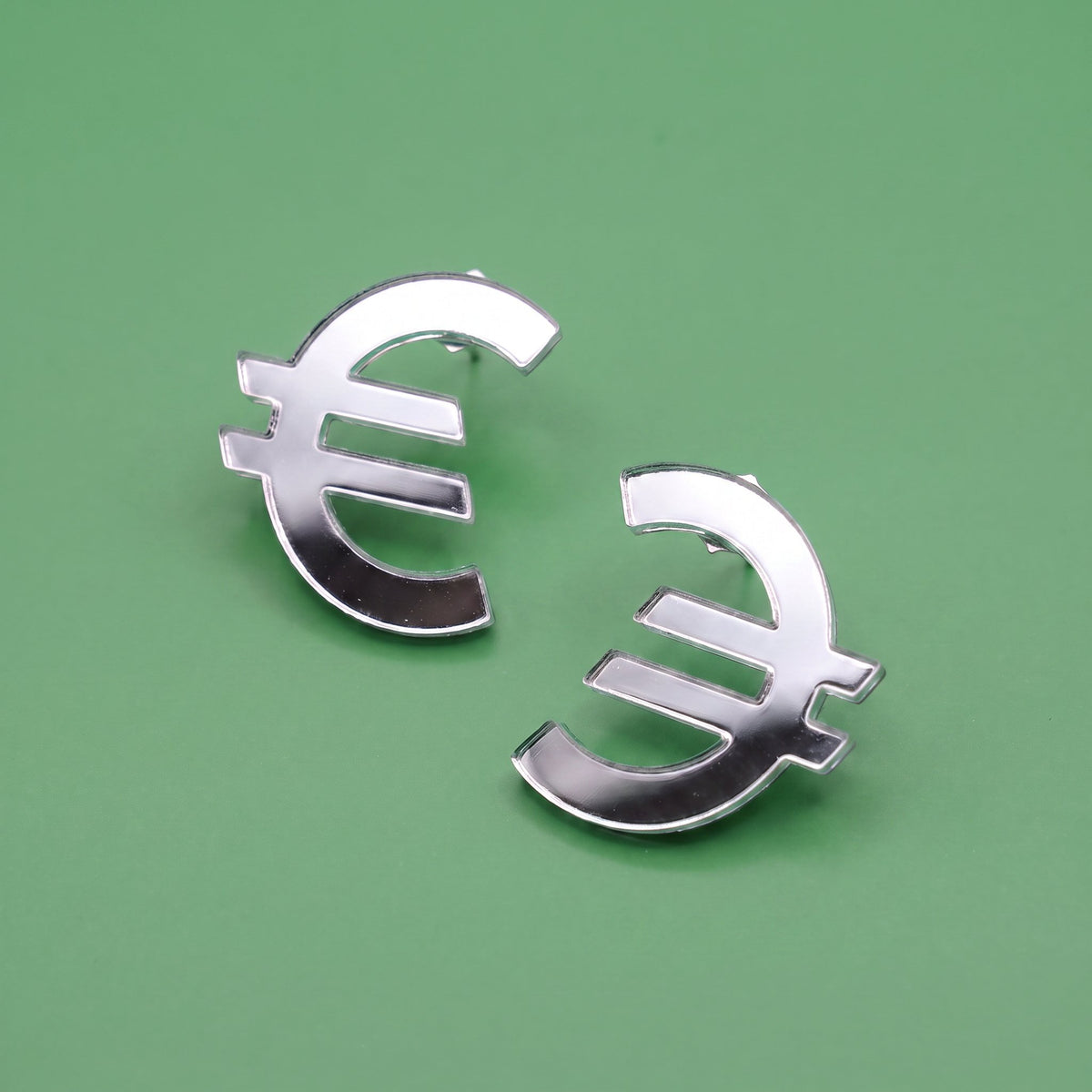CMAT Euro Stud Earrings Acrylic Mirror Euro Country Sign | Merch Statement Earrings | Alt Country Pop | Brexit Currency Political Earrings