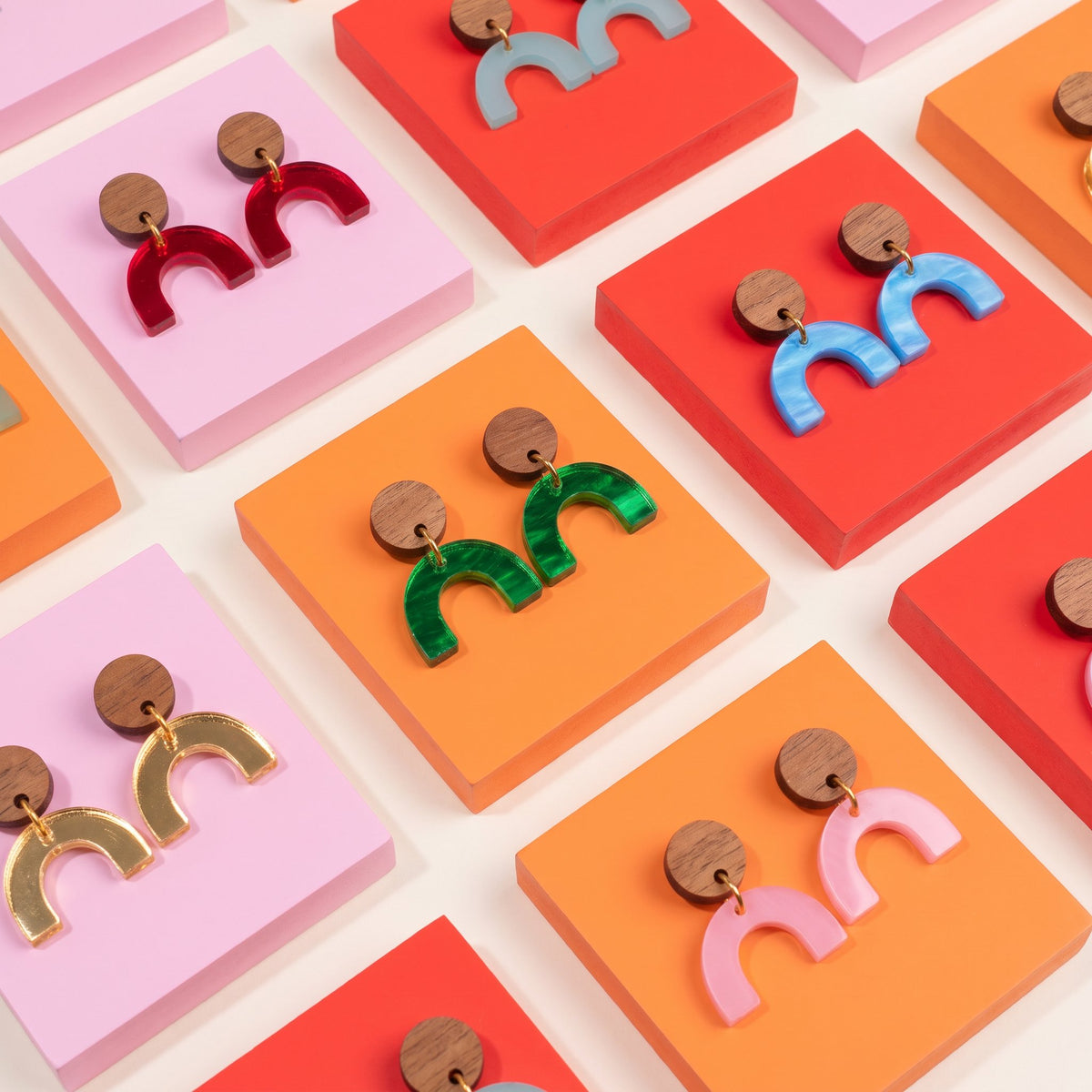Mid Century Modern arch earrings in multiple colours