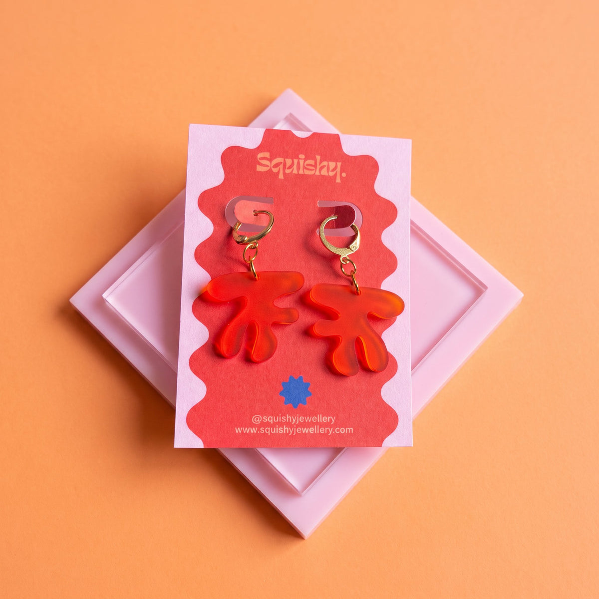 Matisse Inspired Huggie Hoop Earrings | Orange Abstract Leaf
