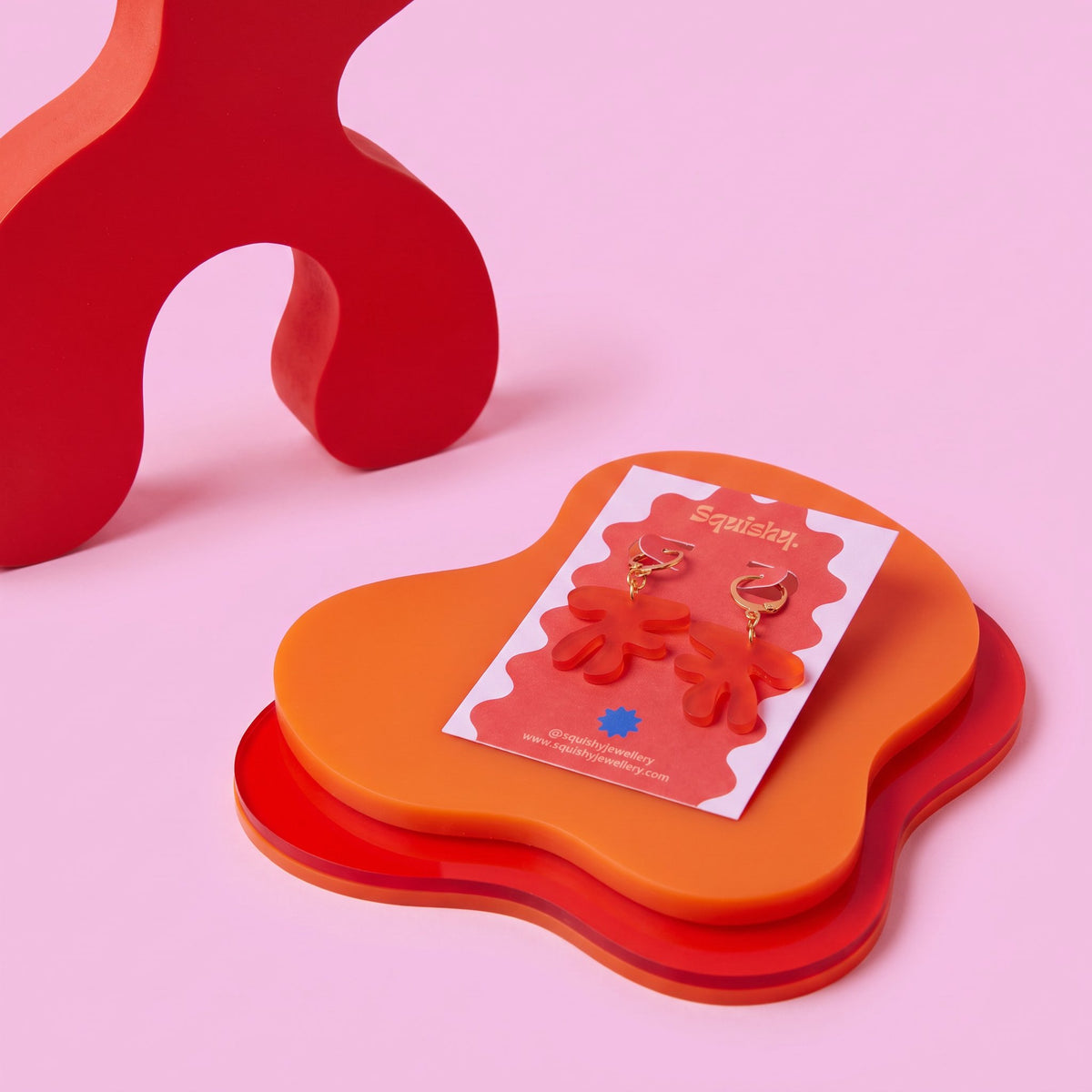 Matisse Inspired Huggie Hoop Earrings | Orange Abstract Leaf