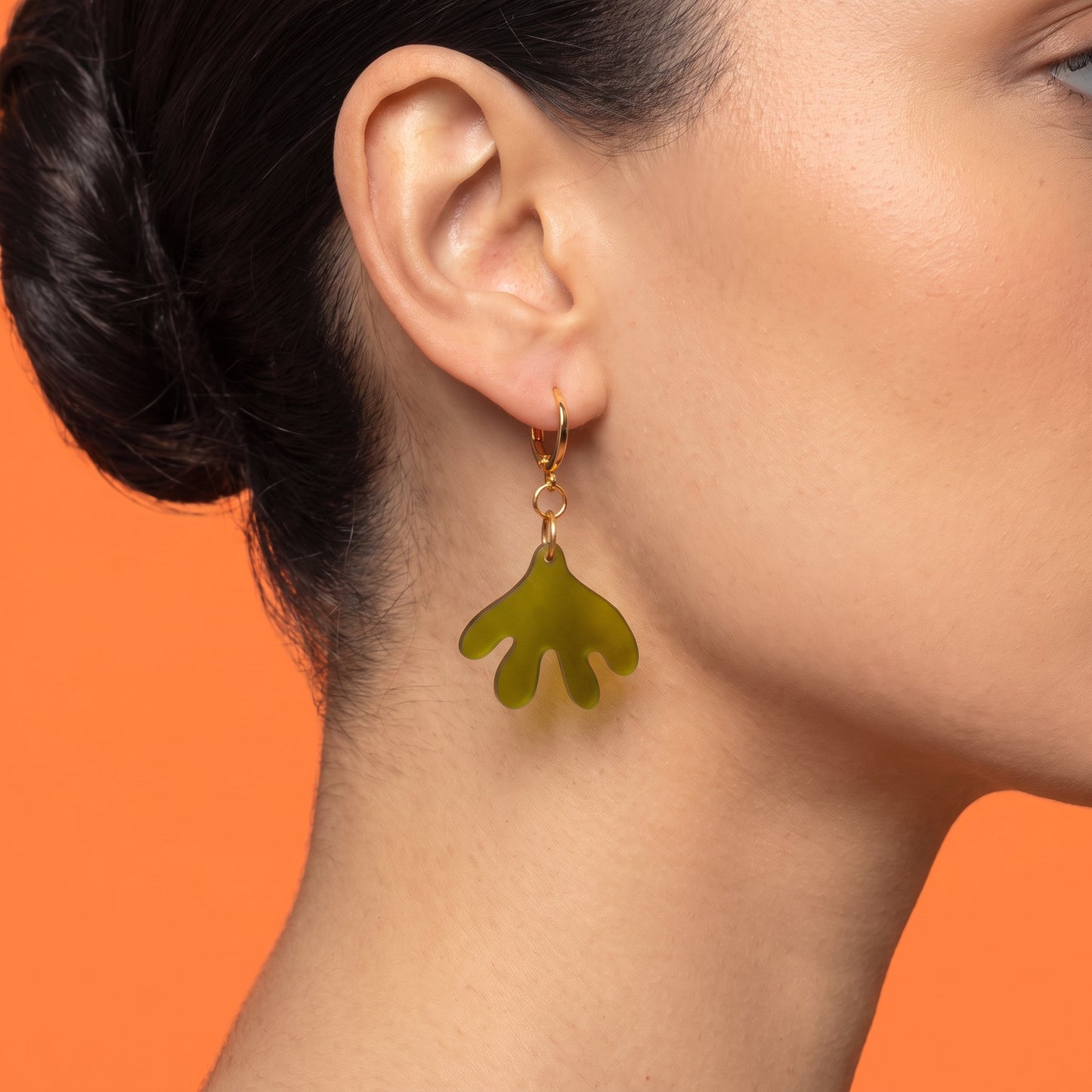 Matisse Inspired Huggie Hoop Earrings | Green Fan Leaf