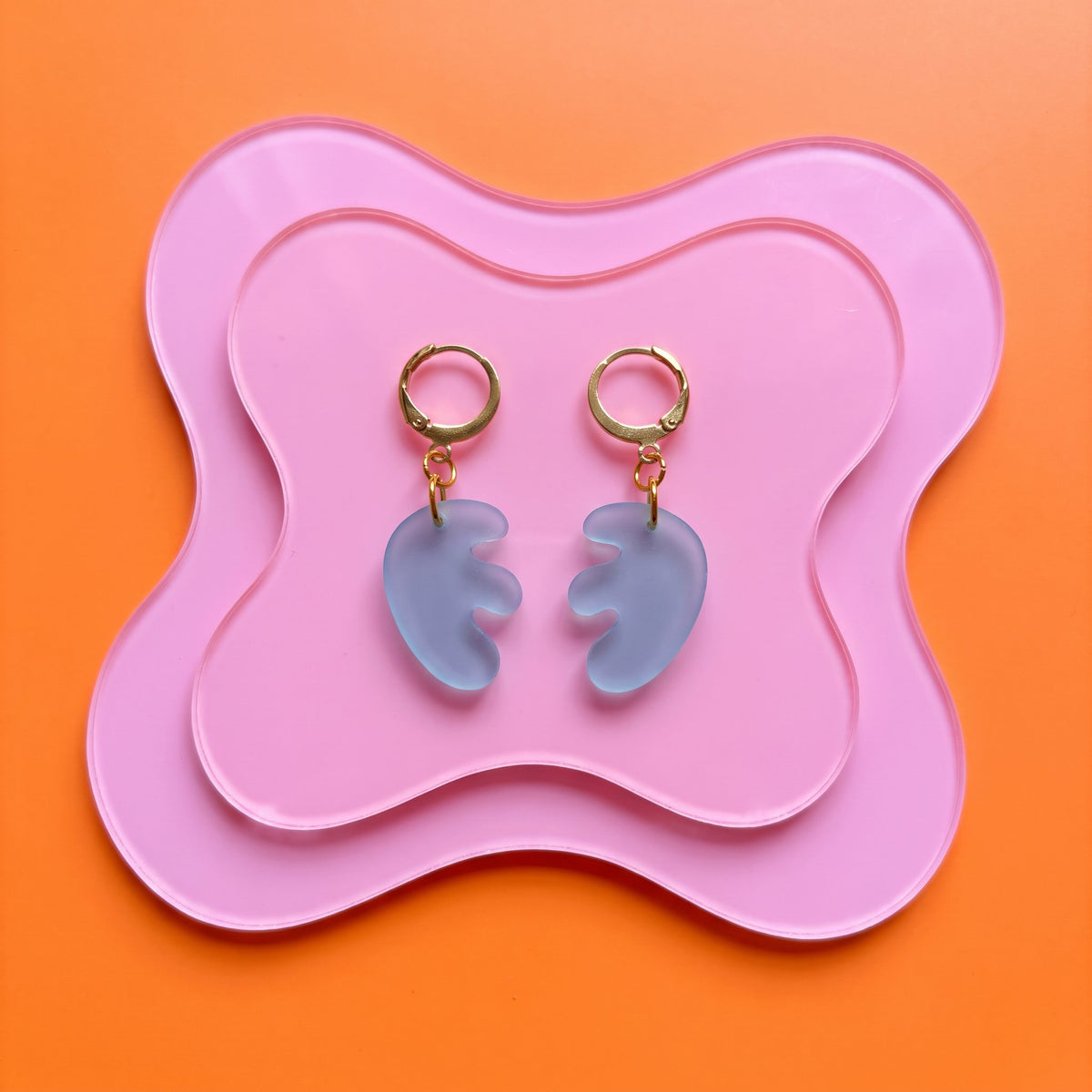 Matisse Inspired Huggie Hoop Earrings | Blue Split Leaf