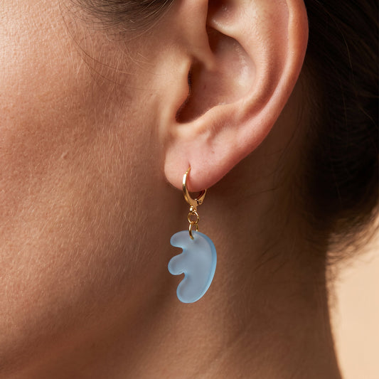 Matisse Inspired Huggie Hoop Earrings | Blue Split Leaf