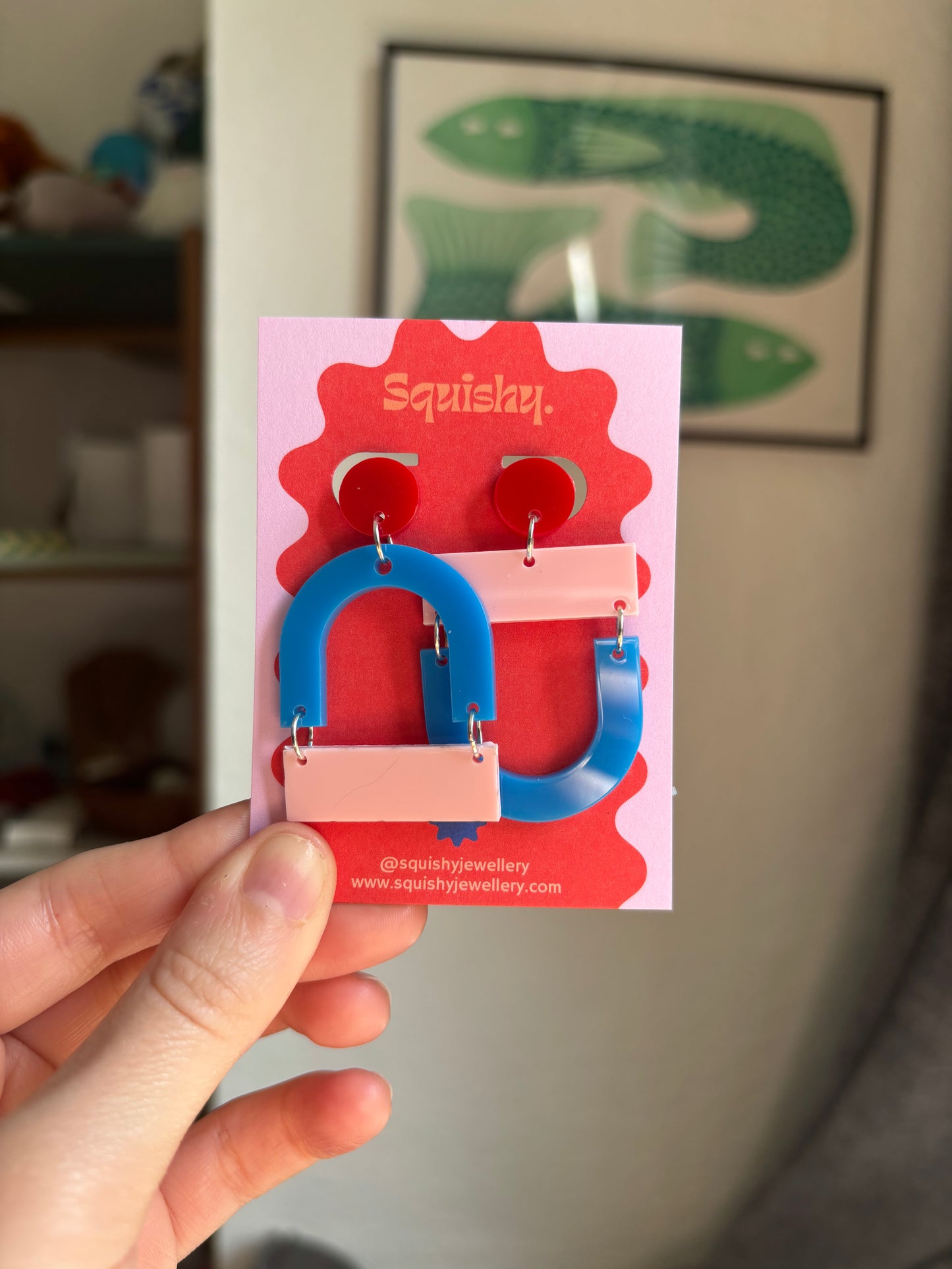 Bauhaus Statement Earrings | Blue, Red & Pink Geometric Wearable Art