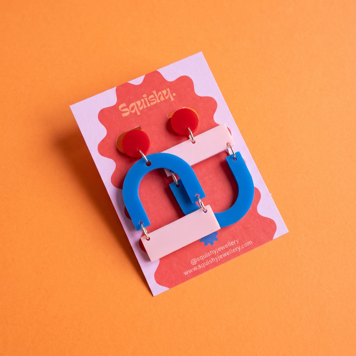 Bauhaus Statement Earrings | Blue, Red & Pink Geometric Wearable Art