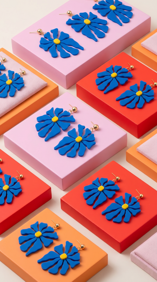 Matisse Inspired Abstract Floral Earrings – Blue Wearable Art Statement Jewellery
