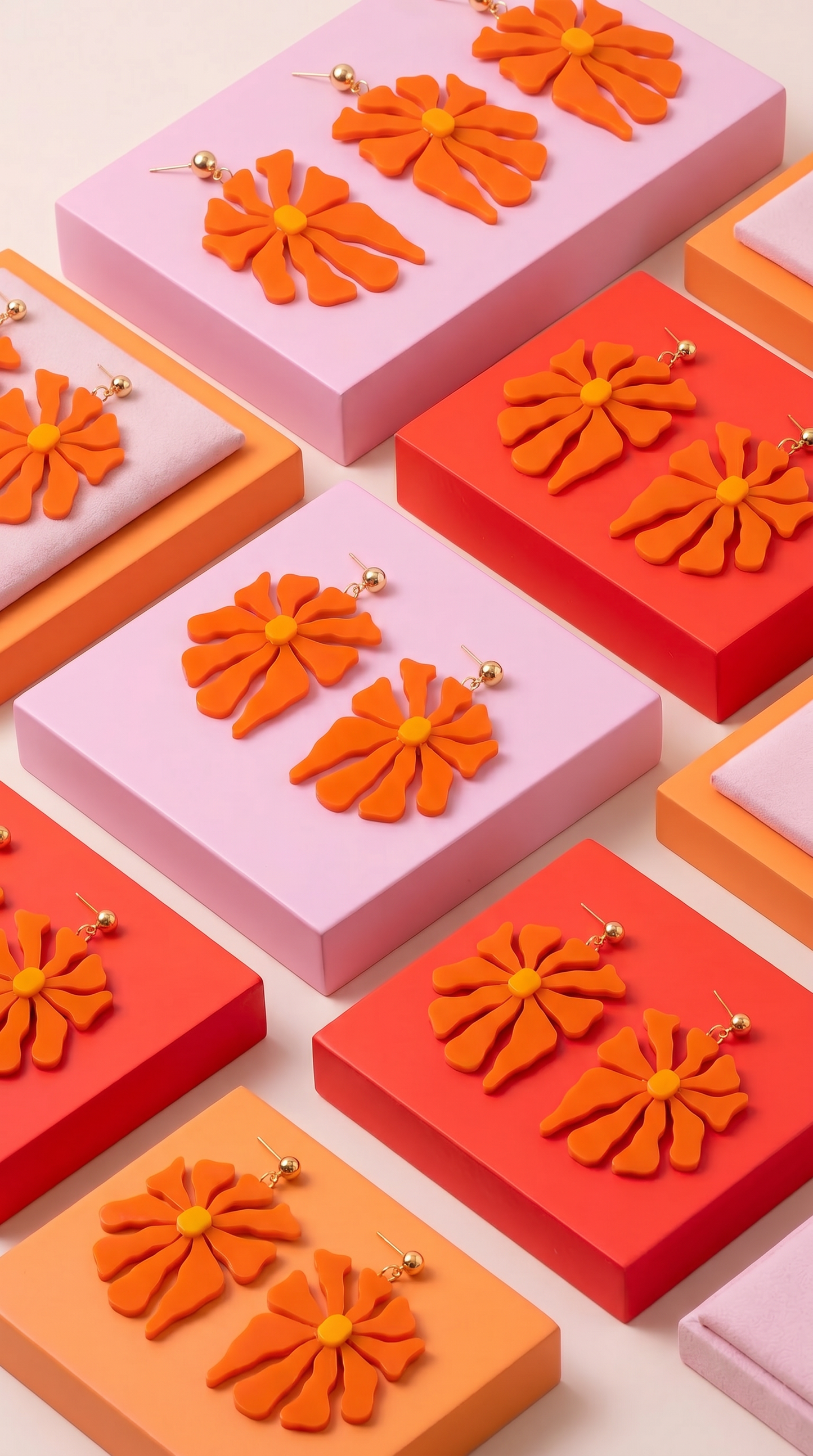 Matisse Inspired Abstract Floral Earrings – Orange Wearable Art Statement Jewellery
