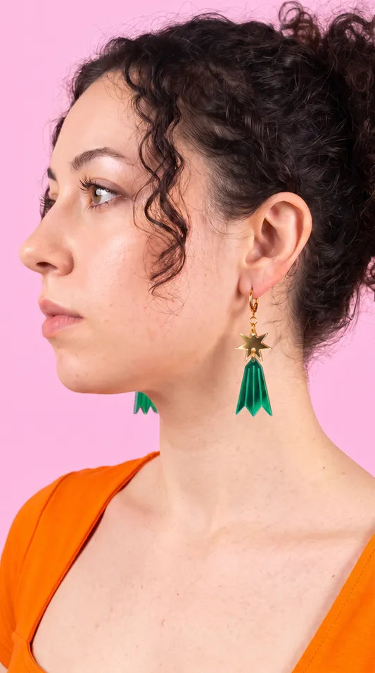 Colourful Starburst Drop Earrings – Acrylic Statement Earrings, Lightweight Art Jewellery