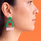 Bauhaus Statement Earrings | Pink, Red & Green Geometric Wearable Art