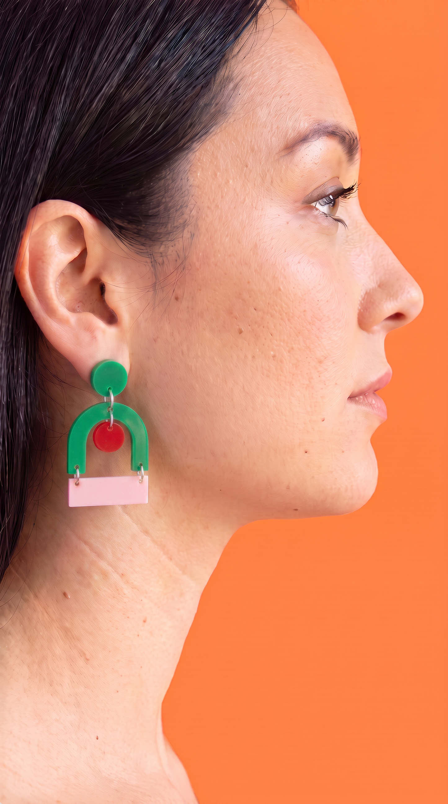Bauhaus Statement Earrings | Pink, Red & Green Geometric Wearable Art