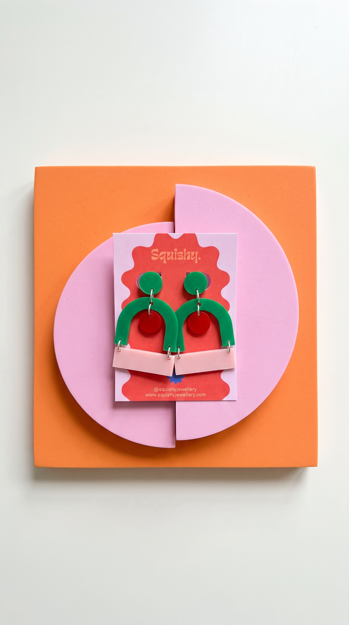 Bauhaus Statement Earrings | Pink, Red & Green Geometric Wearable Art