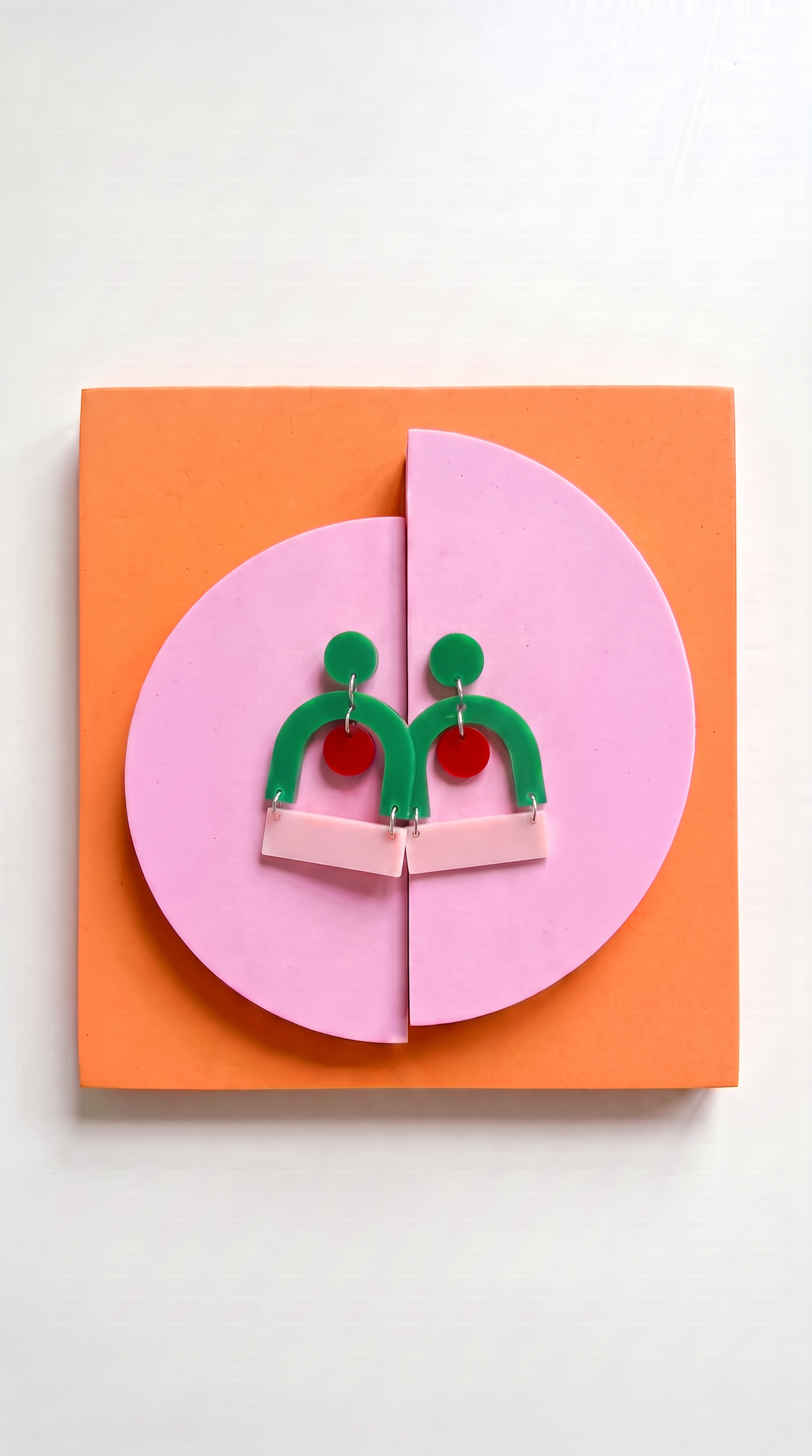 Bauhaus Statement Earrings | Pink, Red & Green Geometric Wearable Art