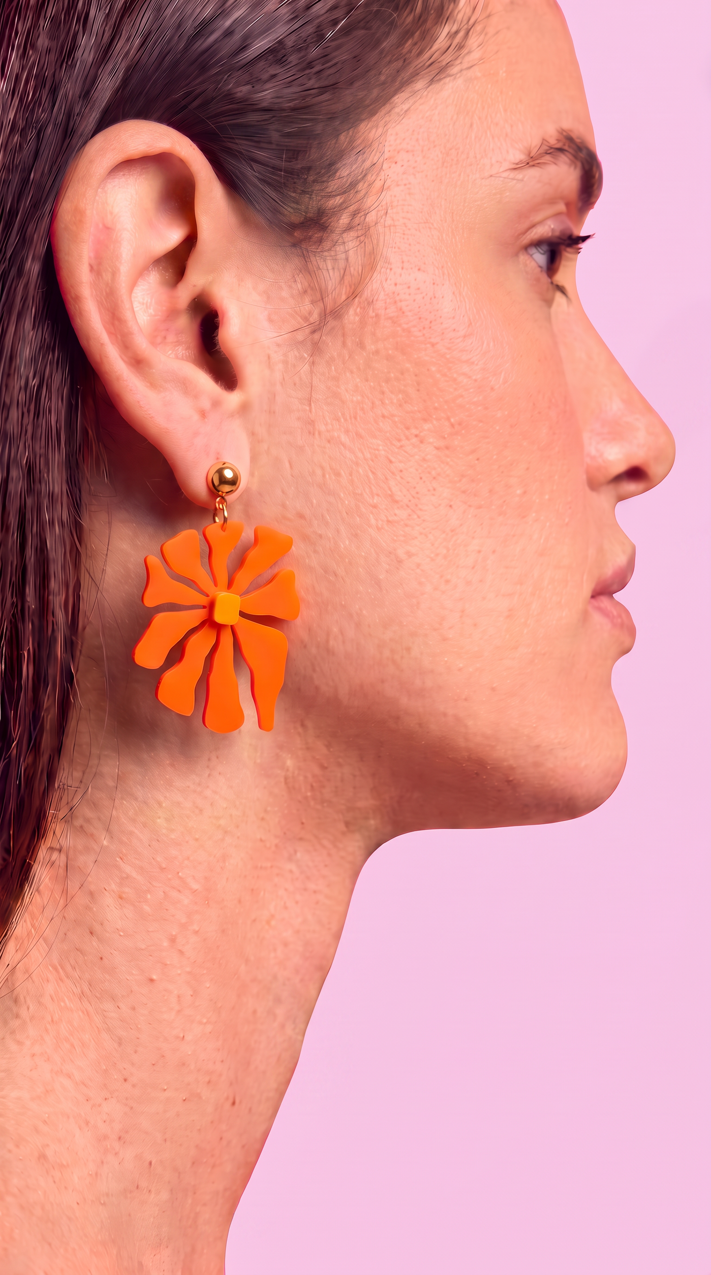 Matisse Inspired Abstract Floral Earrings – Orange Wearable Art Statement Jewellery