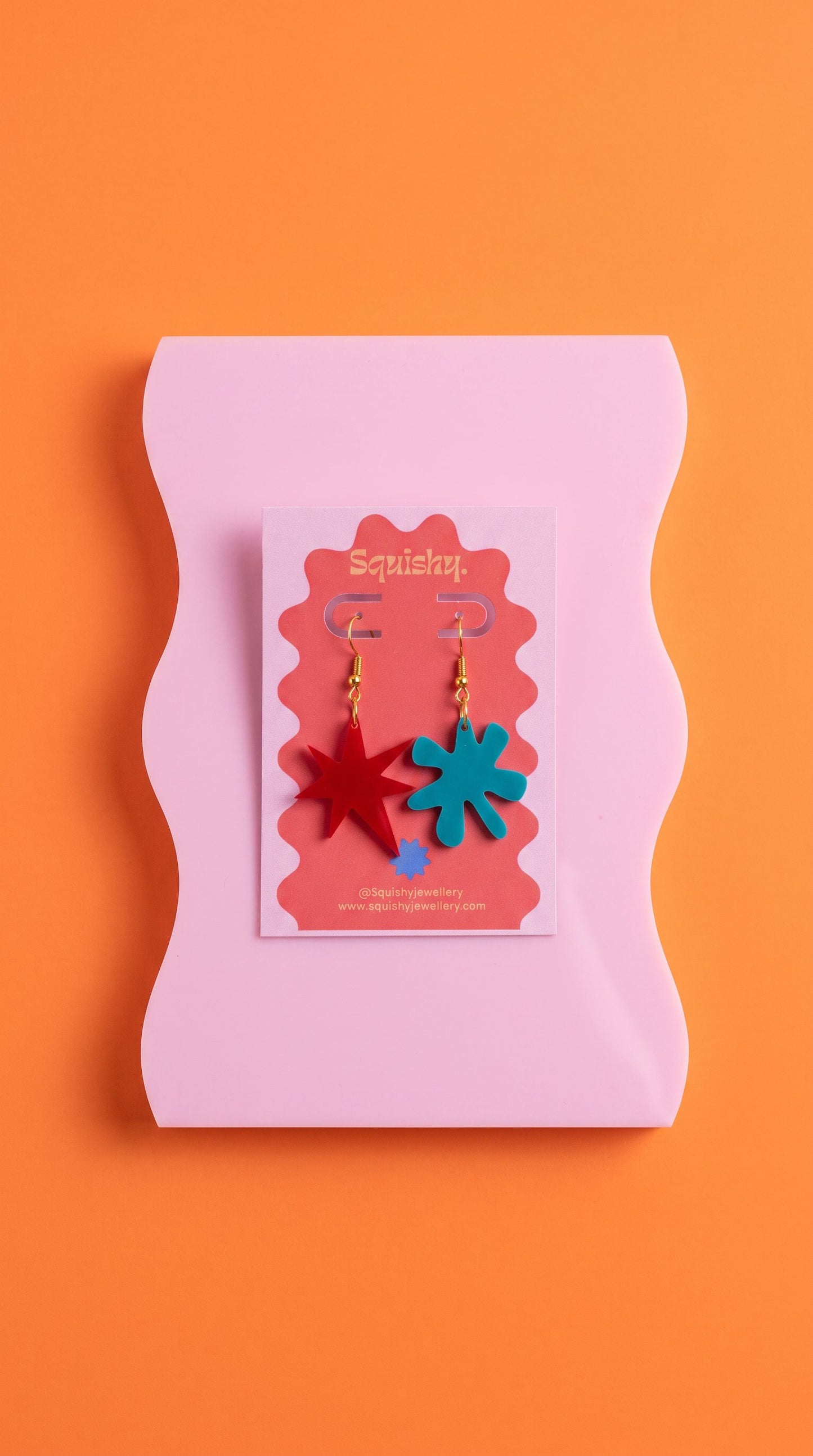 Red and Blue Kiki & Bouba Statement Earrings | Wearable Art