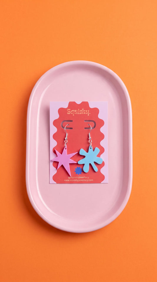 Pink and Blue Kiki & Bouba Statement Earrings | Wearable Art