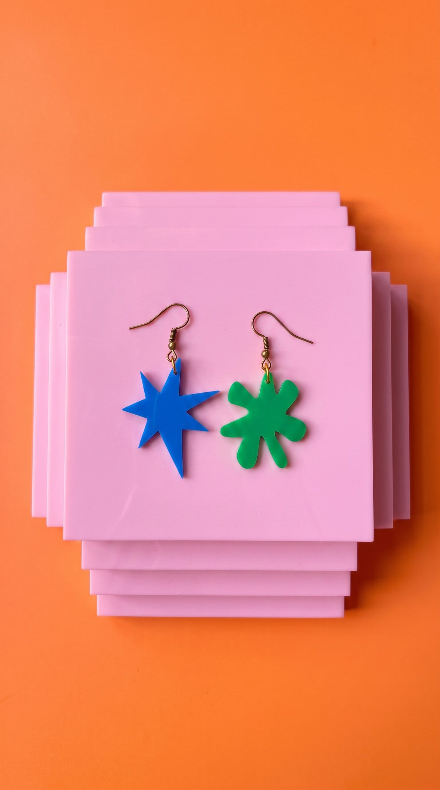Blue and Green Kiki & Bouba Statement Earrings | Wearable Art