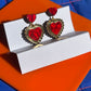 Gold & Red Statement Earrings - Retro Frilly Heart Acrylic Earrings Valentine, Barbiecore Kawaii Sabrina Carpenter Y2K Heart Gifts for Her