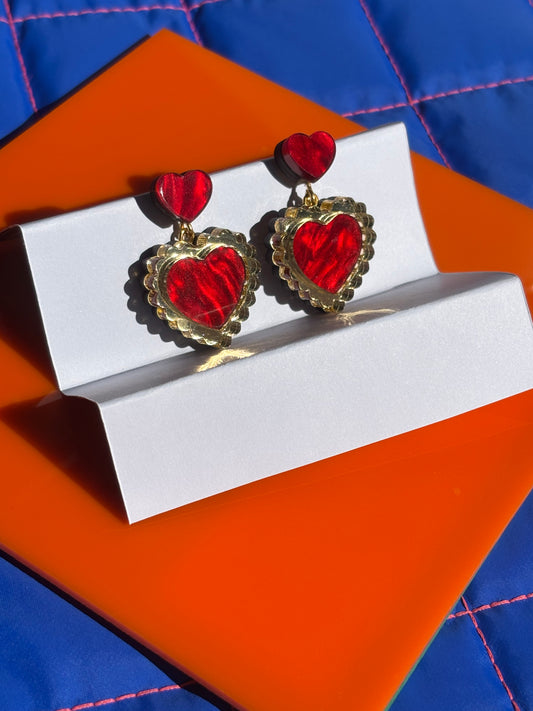 Gold & Red Statement Earrings - Retro Frilly Heart Acrylic Earrings Valentine, Barbiecore Kawaii Sabrina Carpenter Y2K Heart Gifts for Her (Copy)