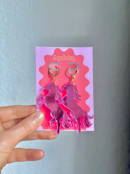 Pink Pony Club Earrings - Chappell Roan Inspired Merch Horse Earrings, Y2K Statement Jewelry, Barbiecore Cowgirl Aesthetic, Western Rodeo