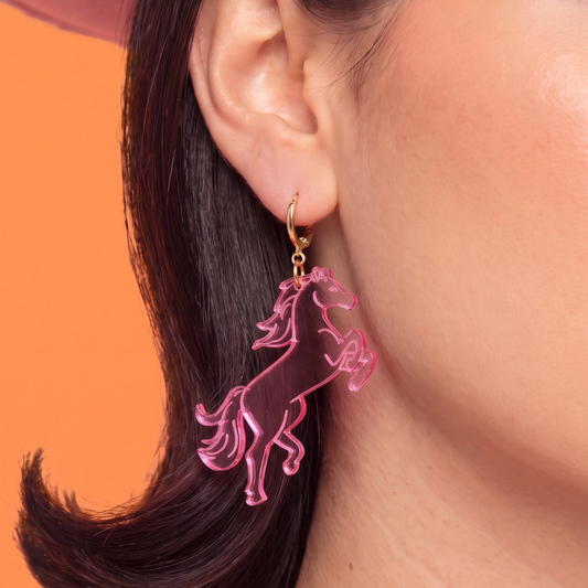 Pink Pony Club Earrings - Chappell Roan Inspired Merch Horse Earrings, Y2K Statement Jewelry, Barbiecore Cowgirl Aesthetic, Western Rodeo