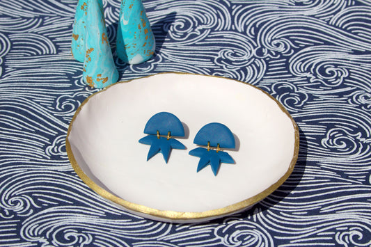 Blue & Gold Matisse Inspired Abstract Star Polymer Clay Star Kitsch Minimalist Stud Artistic Earrings