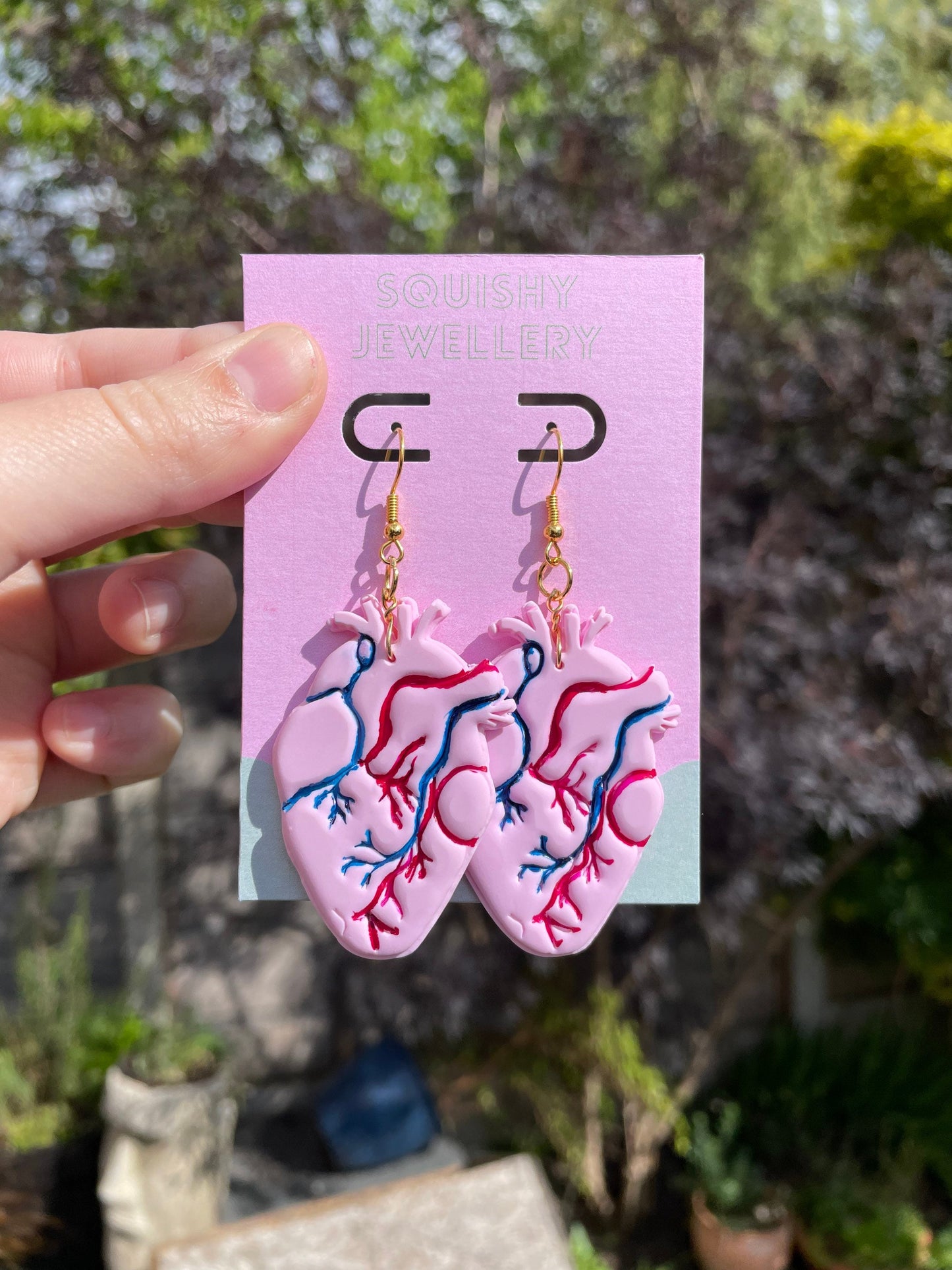 Pink, Blue & Red Anatomical Heart Realistic Organ Polymer Clay Kitsch Drop Alt Girl Whimsygoth Academic Science Earrings Gifts for Her