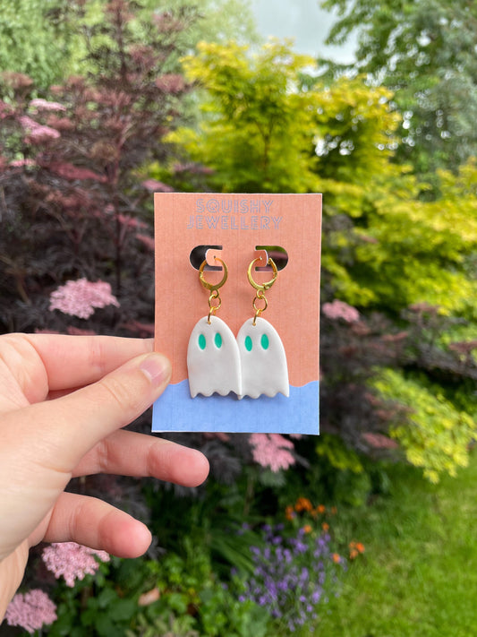 White Ghost Polymer Clay Phoebe Bridgers Huggie Hoop Kawaii Ghost Cute Ghost Whimsygoth Gift Emo Grunge Alt Goth Earrings