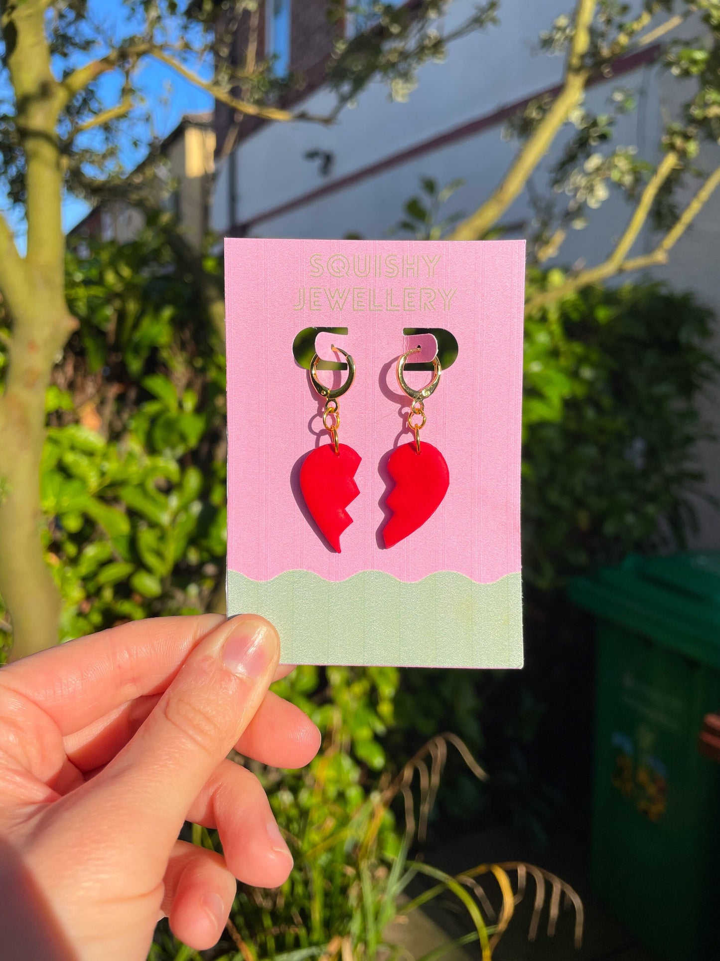 Red Broken Heart Huggie Hoop Kitsch 90s Valentines Day Earrings