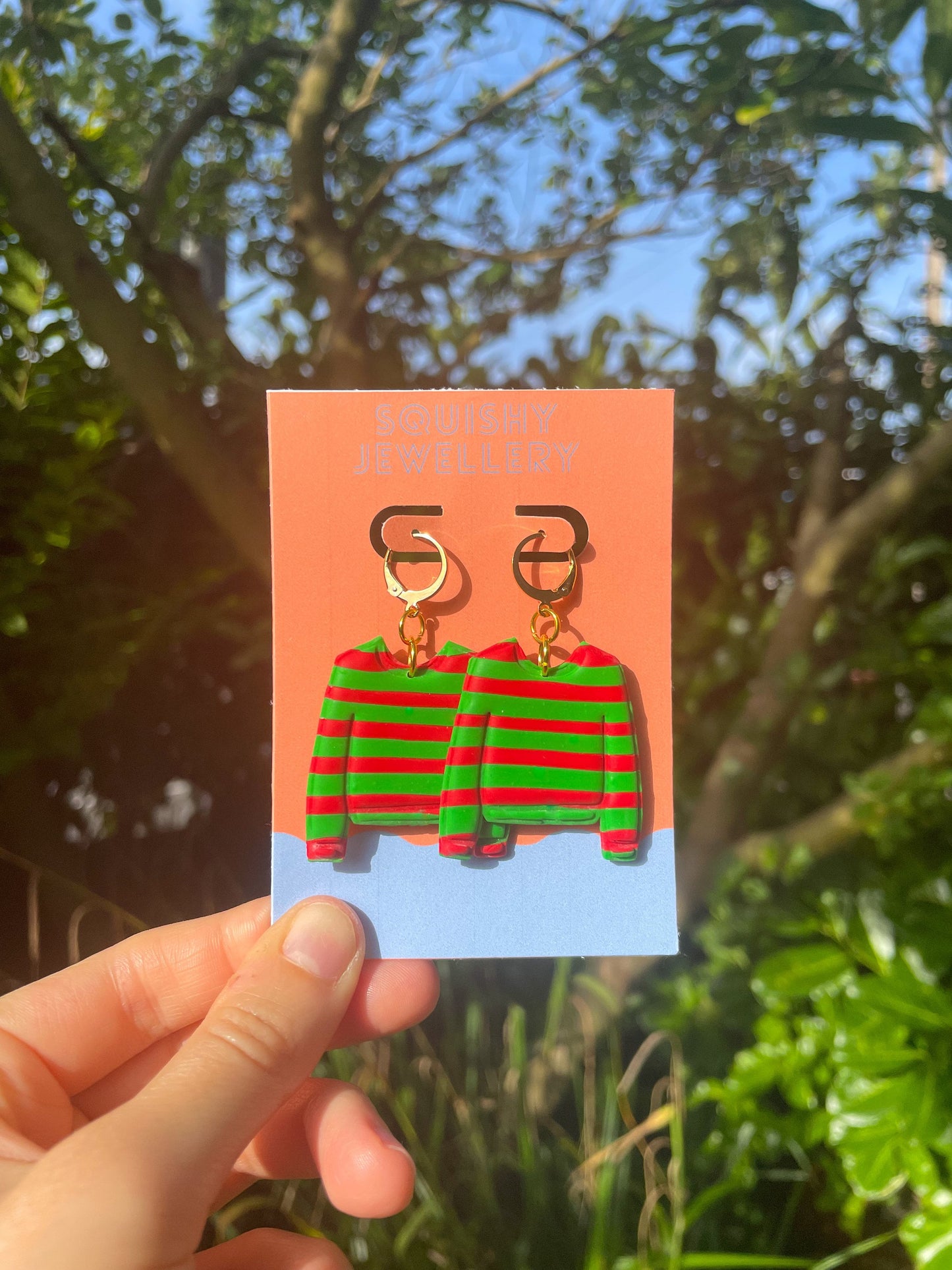 Red & Green Striped Jumper Huggie Hoop Nightmare on Elm Street Freddie Kruger Kitsch Horror Film Spooky Movie Gifts for Horror Fans Earrings