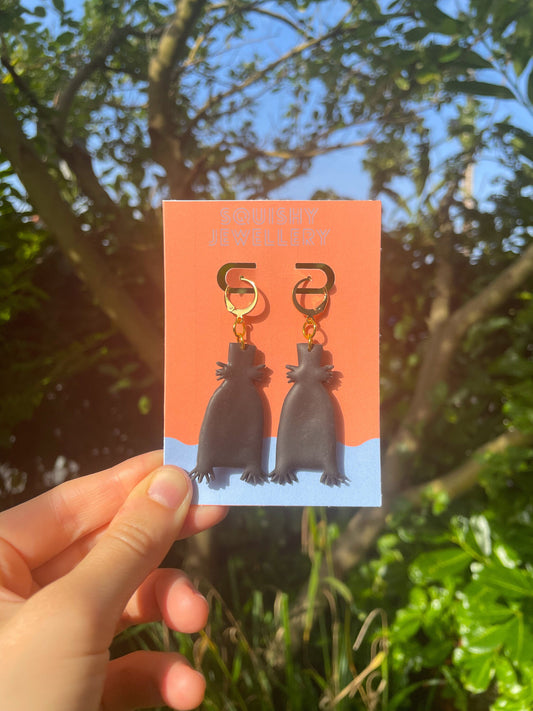 Babadook Horror Earrings – Black Polymer Clay Monster Hoops | Handmade Horror Movie Jewelry, Spooky Cute Goth Accessory, Halloween Gift