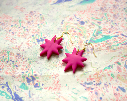 Pink 8 Pointed Star Geometric Polymer Clay Raspberry Kitsch Drop Hook Summer Gold Plated Cute Gift For Her Minimalist Earrings