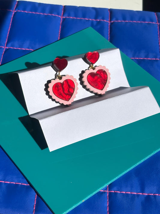 Pink & Red Statement Earrings - Retro Acrylic Earrings Cute Valentine, Barbiecore Kawaii Sabrina Carpenter, Y2K Heart Earrings Gifts for Her