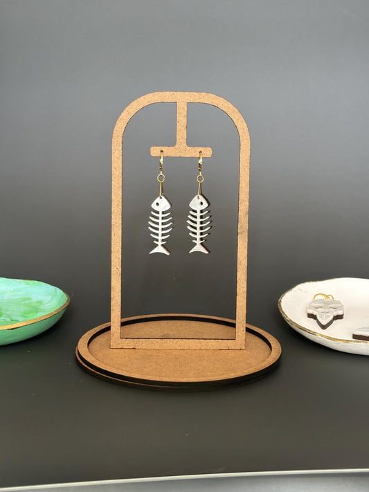 Fish Bone Earrings – Pearlescent Cat Lover Gift Alternative Statement Jewellery Spooky Cute Style, Y2K Aesthetic