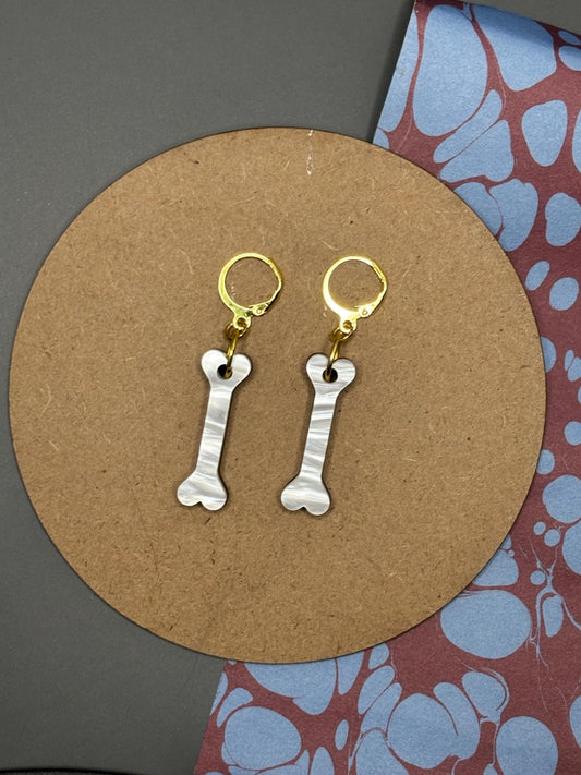 White Acrylic Mother of Pearl Bone Earrings – Lightweight Statement Jewellery | Halloween-Inspired, Alt Fashion, Gothic, Handmade