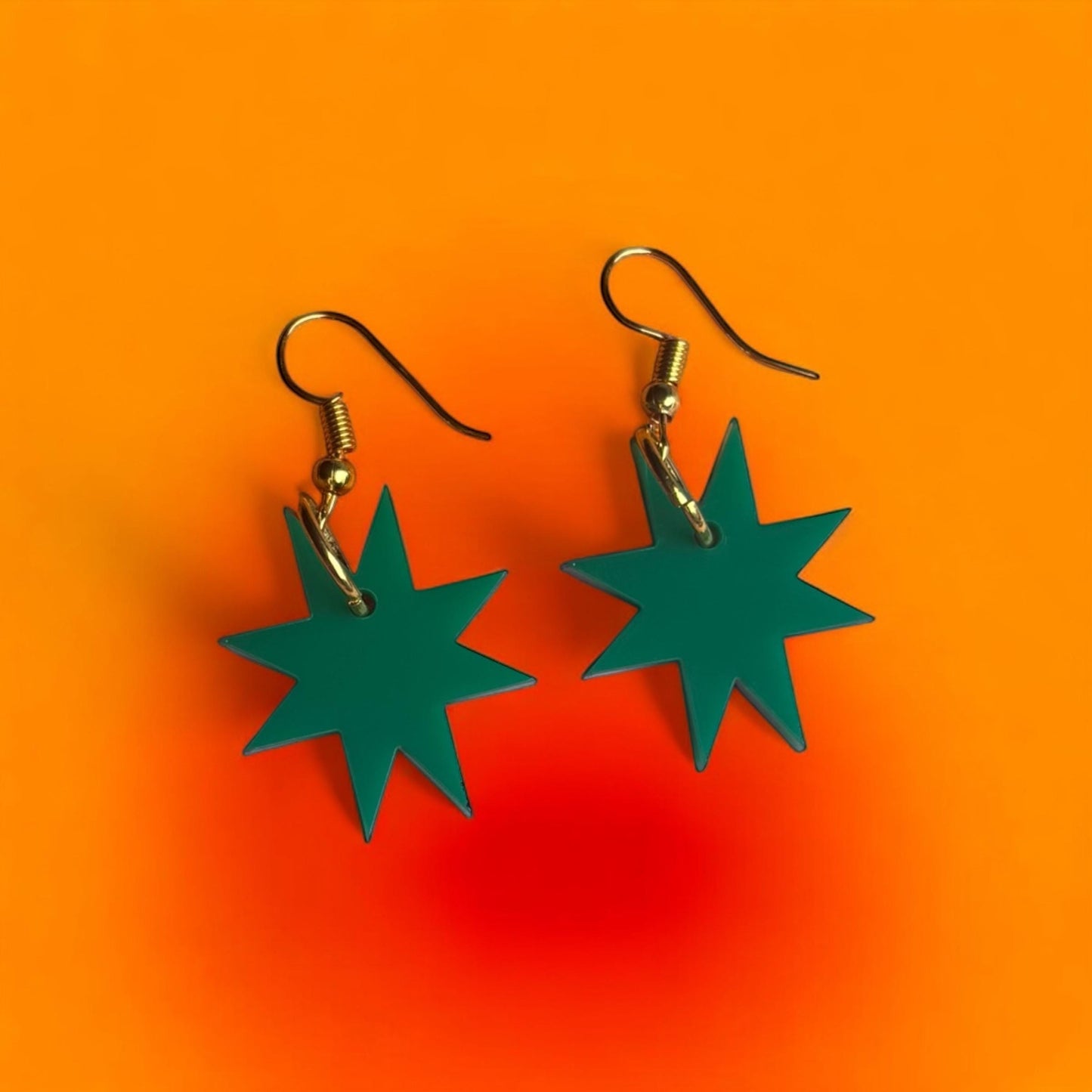 Dark Green Star Earrings – Acrylic Statement Jewellery with Gold Hooks | Handmade Lightweight Alt Witchy Whimsygoth Celestial Accessories