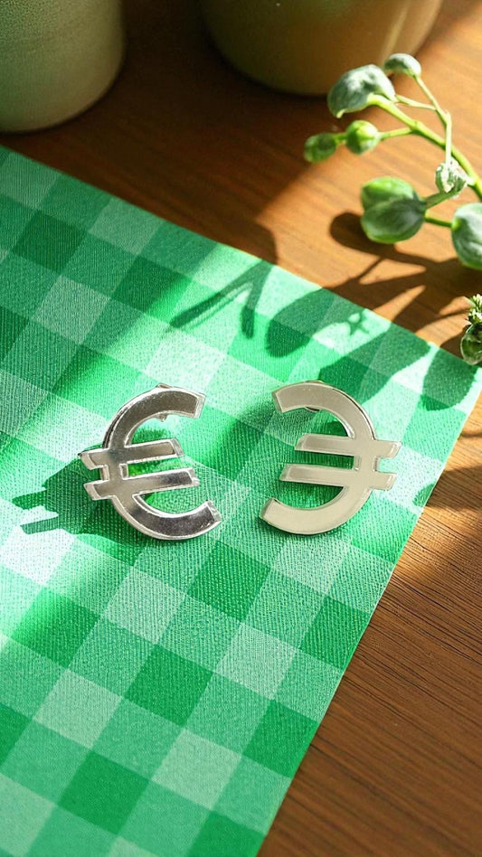 CMAT Euro Stud Earrings Acrylic Mirror Euro Country Sign | Merch Statement Earrings | Alt Country Pop | Brexit Currency Political Earrings