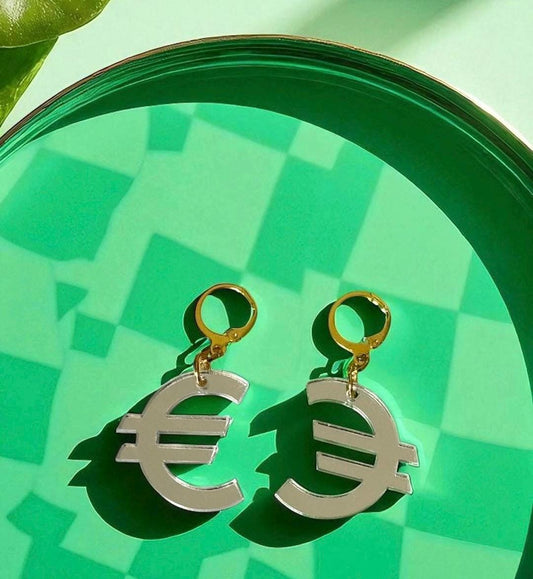 CMAT Euro Earrings Acrylic Mirror Euro Country Sign Statement Merch Earrings Alt Country Pop Y2K Currency Earrings Drag Brexit Political