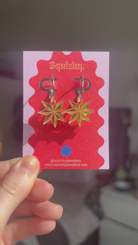 Gold Star Hoop Earrings 20mm – Acrylic Geometric Statement Earrings UK Handmade