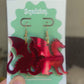 Dragon Earrings – Welsh Inspired Gothic Alt Jewellery, Acrylic Statement Earrings (Red & Green)