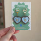 Rococo Blue Heart Earrings with Walnut Backing & Gold Star Detail – Acrylic Hoop Jewellery